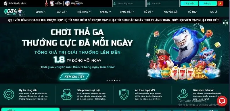 Trò chơi bắn cá 8Day vô cùng thú vị